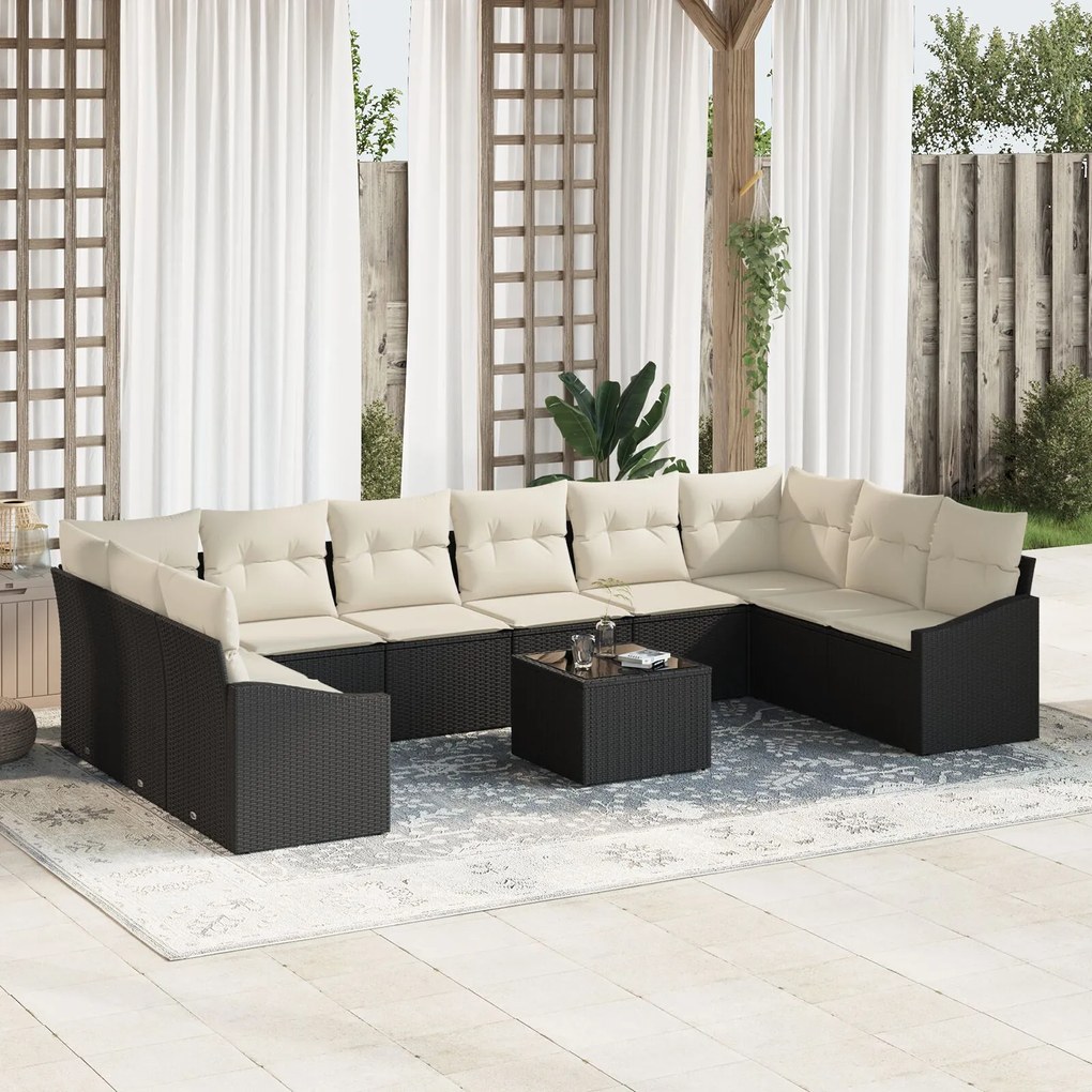 vidaXL Set de canapele pentru grădină 11 pcs Negru Rattan poli