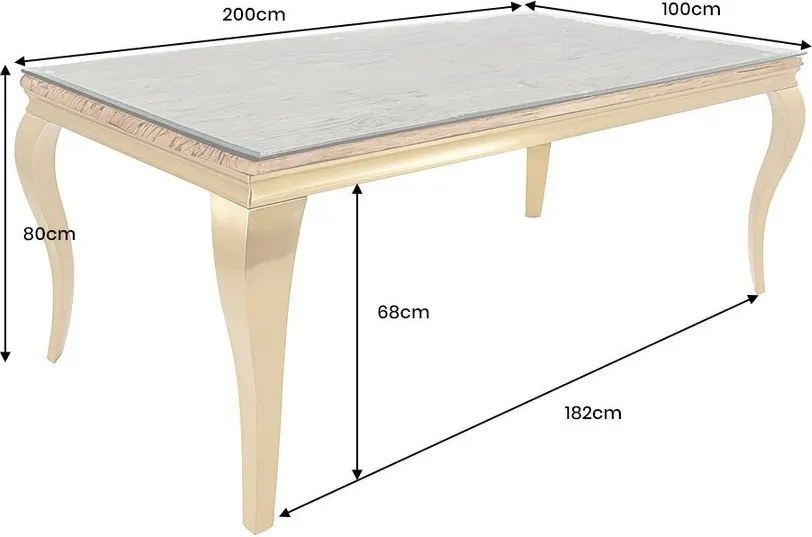 Masa dining, Lemn de Tec, Sticla, Otel Auriu, MODERN BAROCK BARRACUDA 200cm