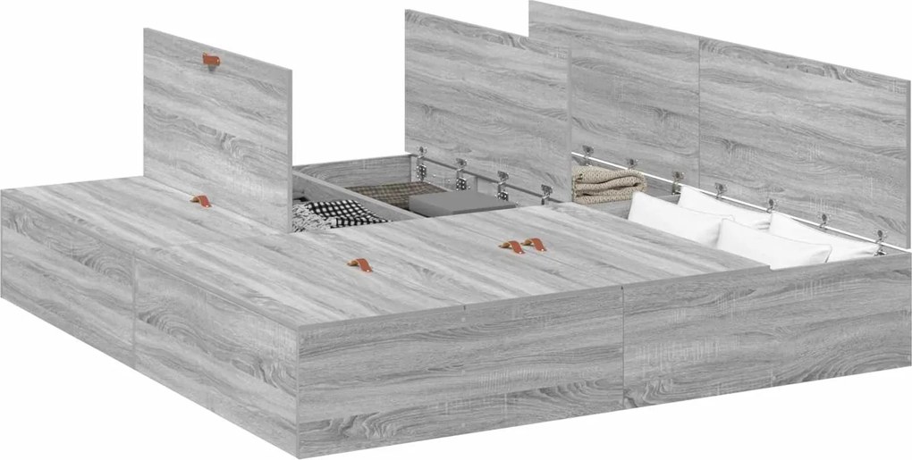 vidaXL Cadru de pat cu depozitare Gri Sonoma 200 x 200 cm