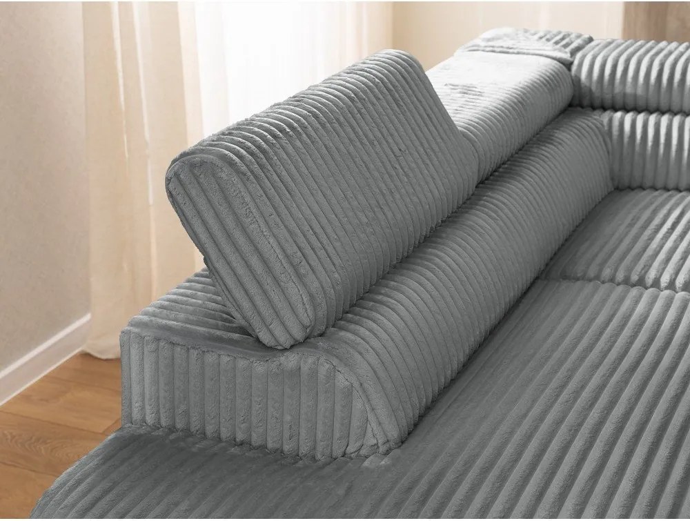 Colțar gri cu tapițerie din catifea reiată (cu colț pe partea stângă/în formă de ”L”) Marbeya – Ropez