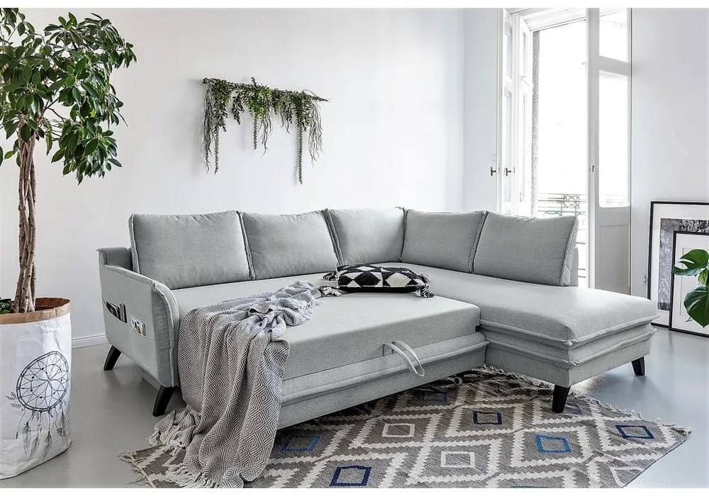 Colțar extensibil cu șezlong pe partea dreaptă Miuform Charming Charlie L, gri deschis