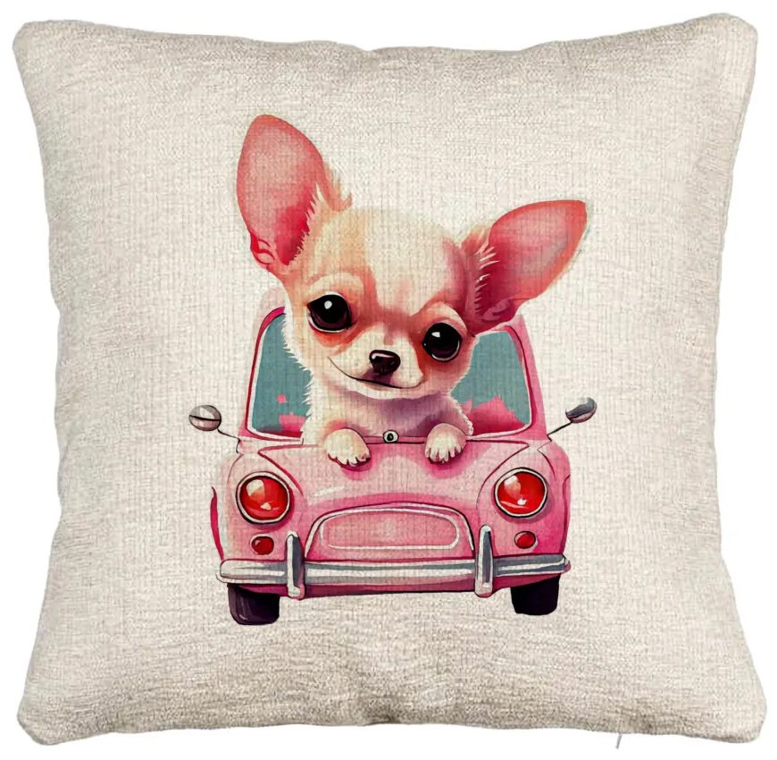 Perna Decorativa Canapea, Model Chihuahua Love, 40x40 cm, Cu fermoar