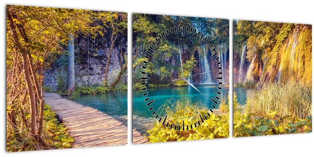 Tablou - Lacurile Plitvice, Croația (cu ceas) (90x30 cm)