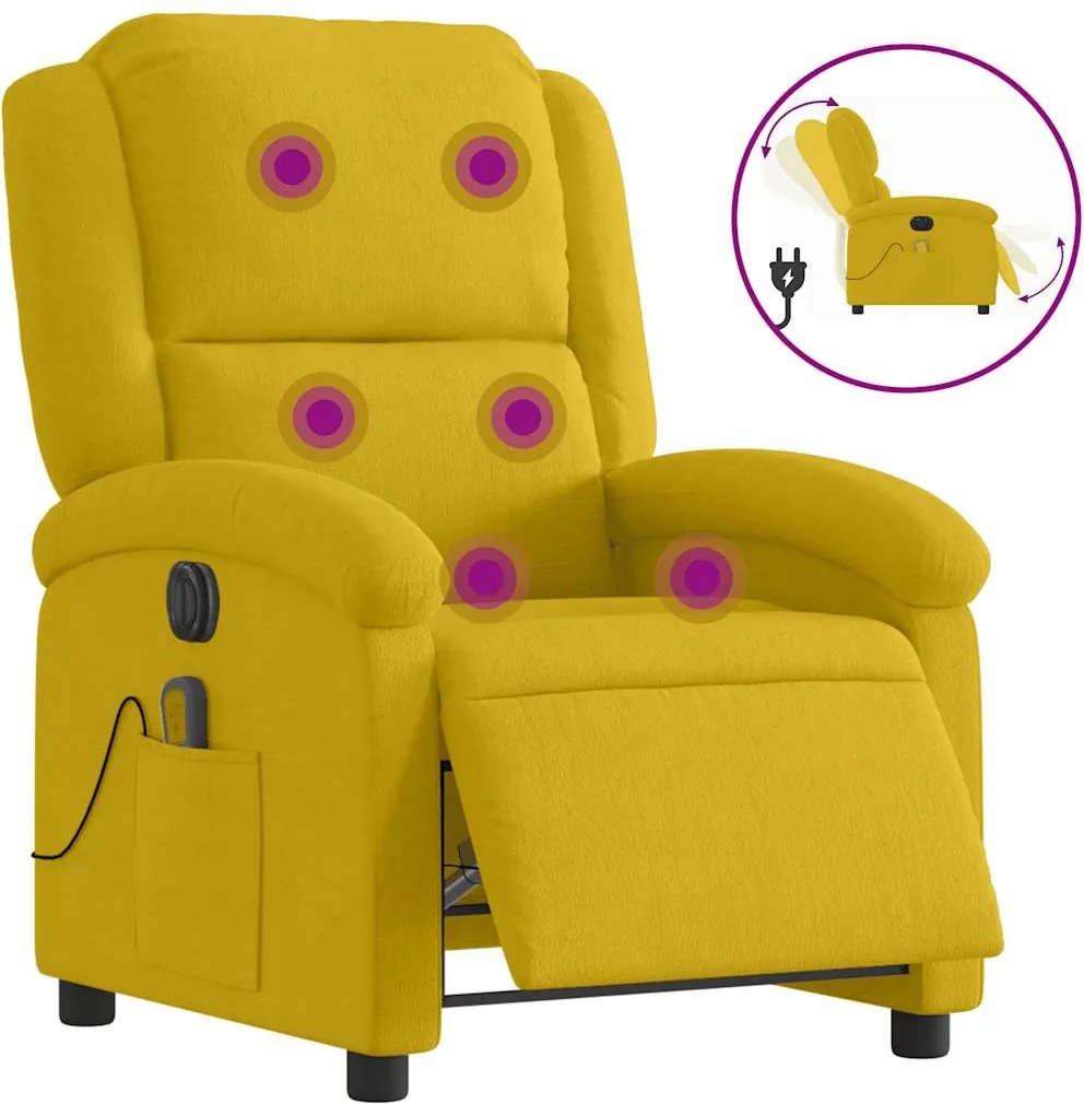 vidaXL Fotoliu de masaj electric rabatabil, galben, catifea