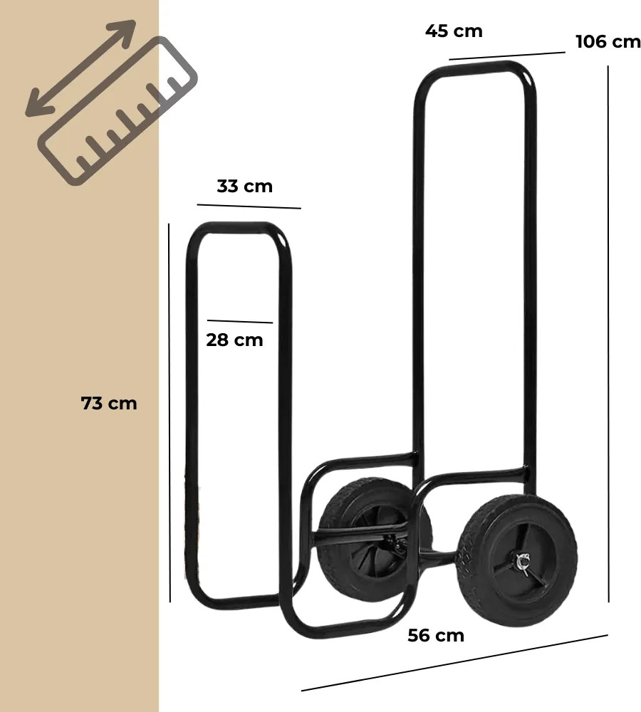 Cărucior pentru lemne de foc AUREL, 56x45x105cm, negru Gardebruk