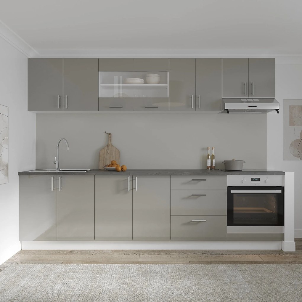 Corp Baza Karo, 3 Sertare, Gri Lucios/Alb, MDF, 60 x 50 x 80 cm