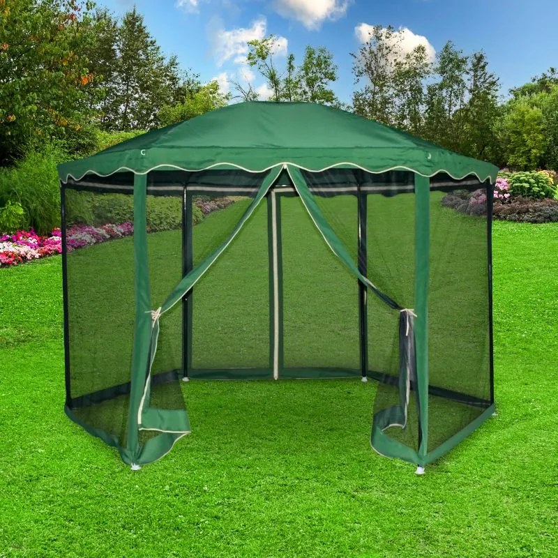 Pavilion de gradina 350 x 350 x 250 cm cu plasa de insecte Verde