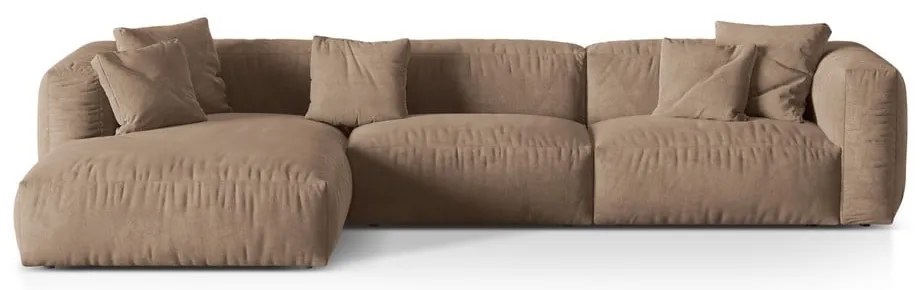 Colțar modular maro deschis cu tapițerie din catifea (cu colț pe partea stângă/cu șezlong) Martina – Micadoni