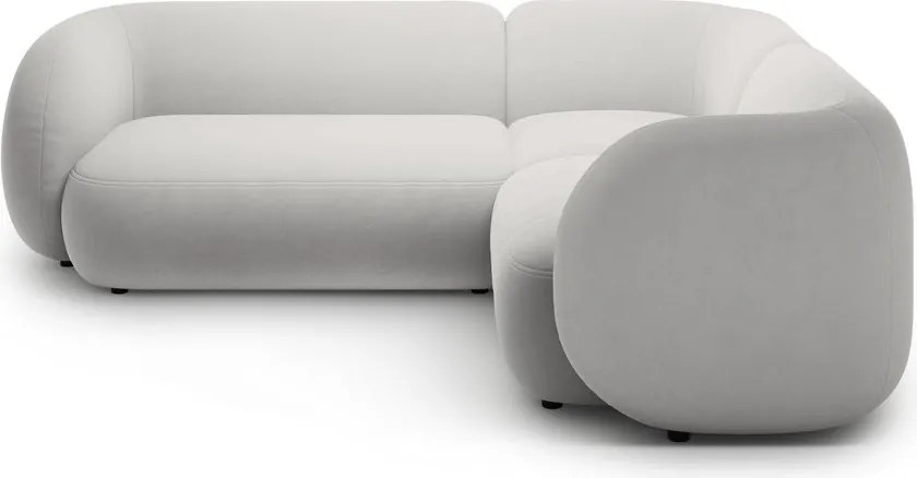 Colțar gri deschis cu tapițerie din catifea (cu colț pe partea dreaptă/în formă de ”L”) Kate – Micadoni