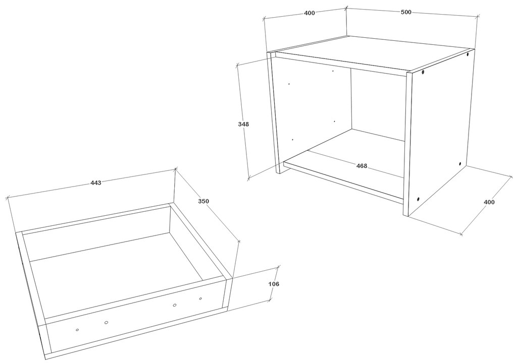 Set 2 Noptiere Malmo, 2 Sertare, Stejar Alb/Antracit, 50 x 40 x 40 cm