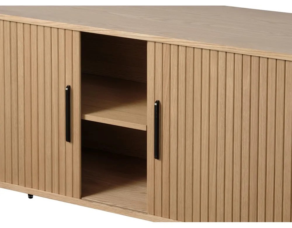 Comodă joasă cu aspect de lemn de stejar cu ușă glisantă 76x180 cm Nola – Unique Furniture