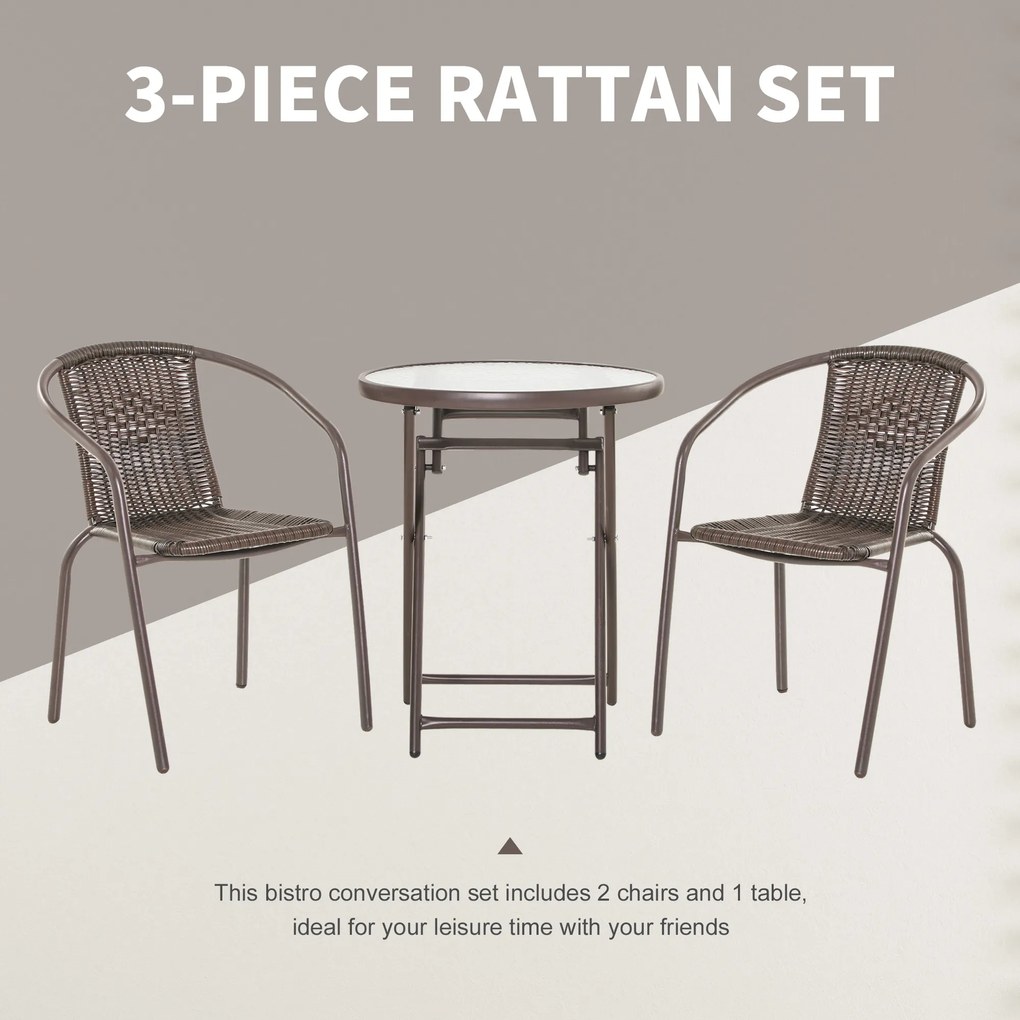 Outsunny set masa pliabila si scaune, din otel si ratan, maro | Aosom Ro