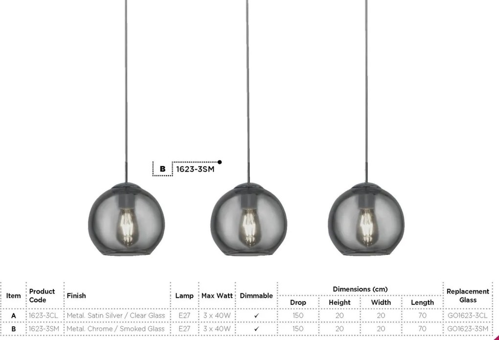 Lustra design modern Pendants 3L 1623-3CL SRT