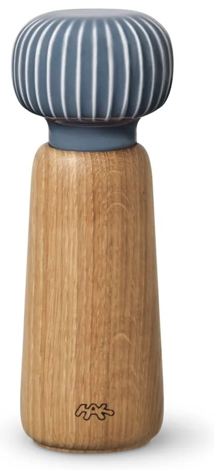 Râșniță pentru condimente din lemn de stejar cu detalii din porțelan Kähler Design Hammershoi, înălțime 17,5 cm, gri-albastru