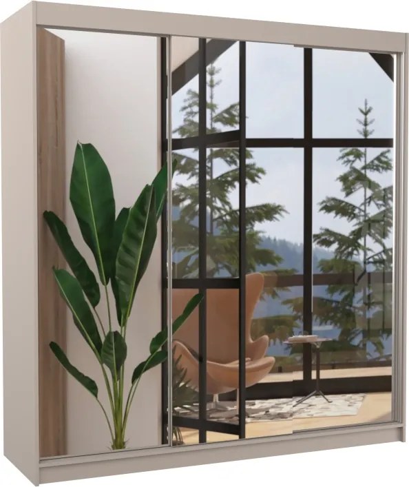 Dulap cu uși glisante AUSTIN – cu oglindă – 200x58x215 cm – Cașmir