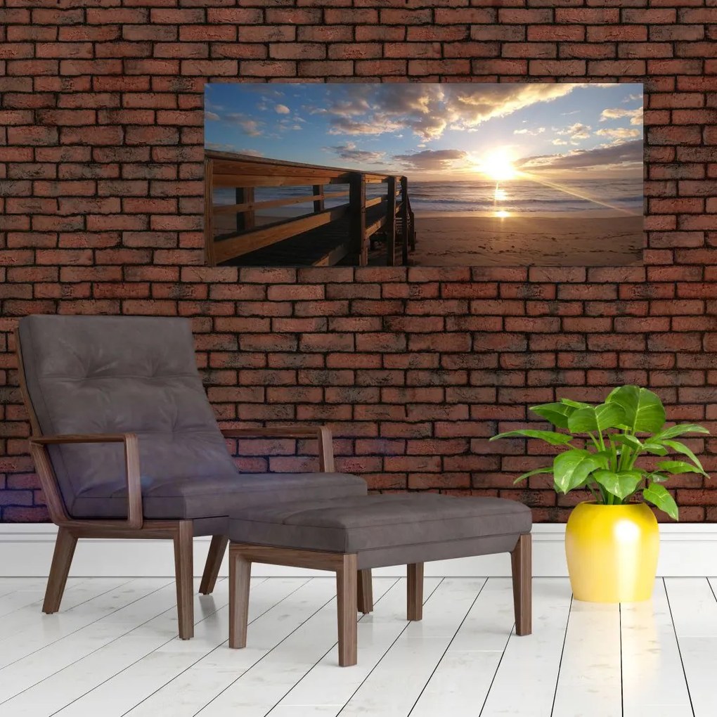 Tablou cu dig, plajă și mare (120x50 cm)