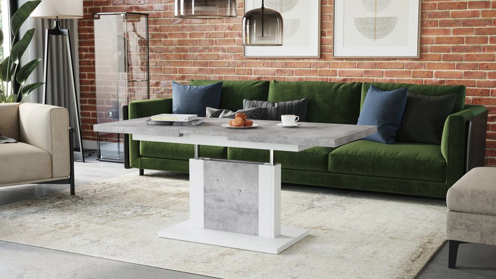 Mazzoni ORION Beton Millennium/Alb Mat - MĂSUȚĂ DE CAFEA EXTENSIBILĂ MODERNĂ