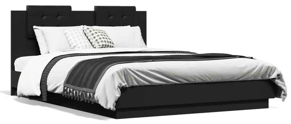 3210004 vidaXL Cadru de pat cu tăblie și lumini LED, negru, 150x200 cm