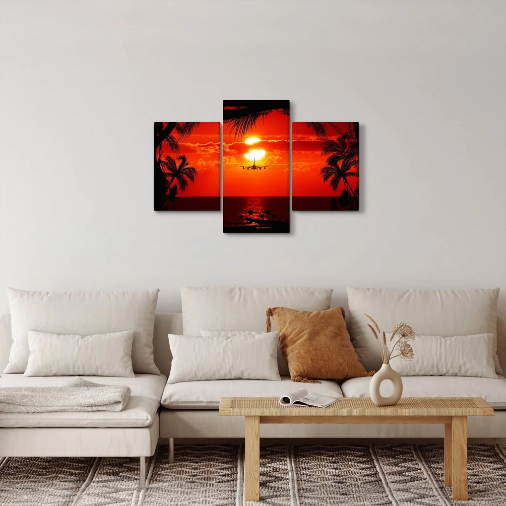 Tablou - apus de soare cu avion (90x60 cm)