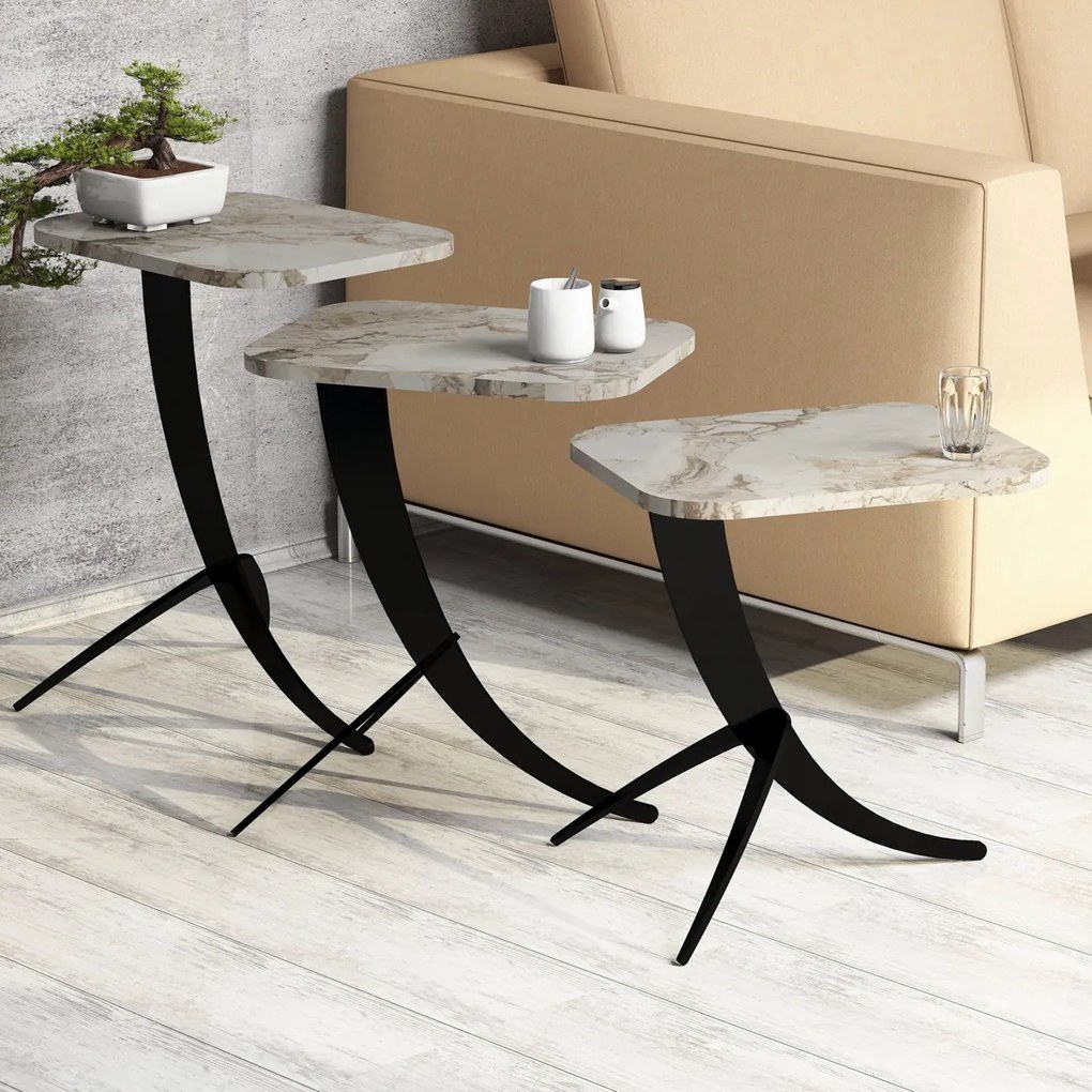 Masă pliantă Pion White Marble, 3 buc