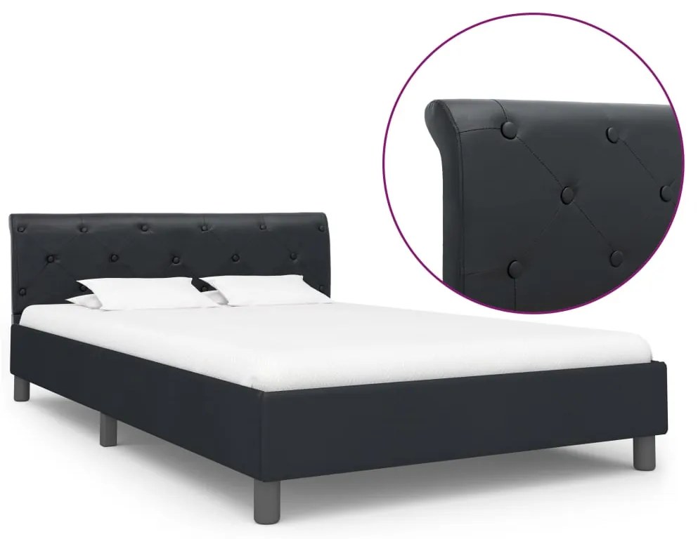 vidaXL Cadru de pat, negru, 140 x 200 cm, piele ecologică