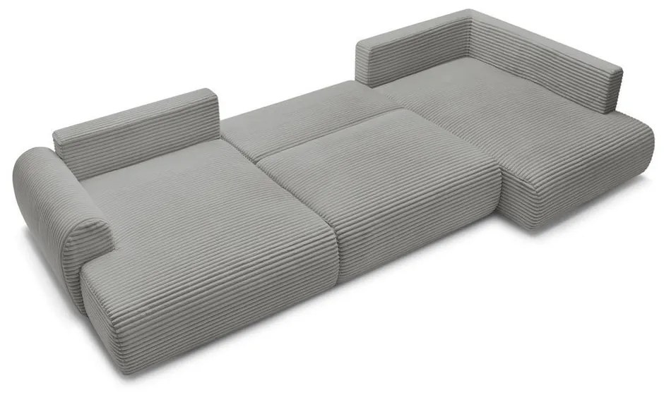 Colțar gri închis extensibil/cu spațiu de depozitare cu tapițerie din catifea reiată (cu colț pe partea dreaptă/în formă de "U") Lucien – Bobochic Paris