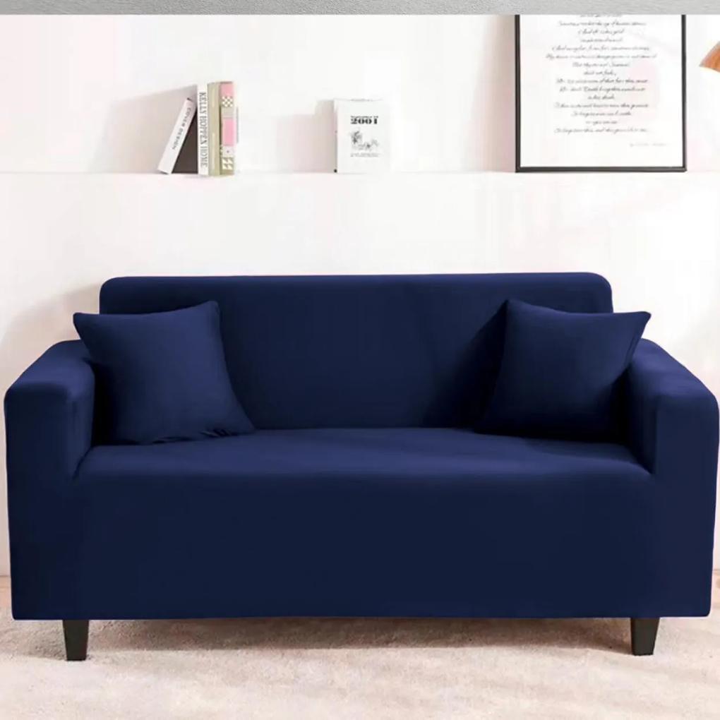 Husa elastica pentru canapea 3 locuri + 1 fata de perna cadou, uni, cu brate, bleumarin, L10
