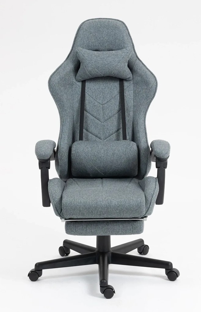 Scaun gaming, masaj în perna lombară, suport picioare, textil, Gri