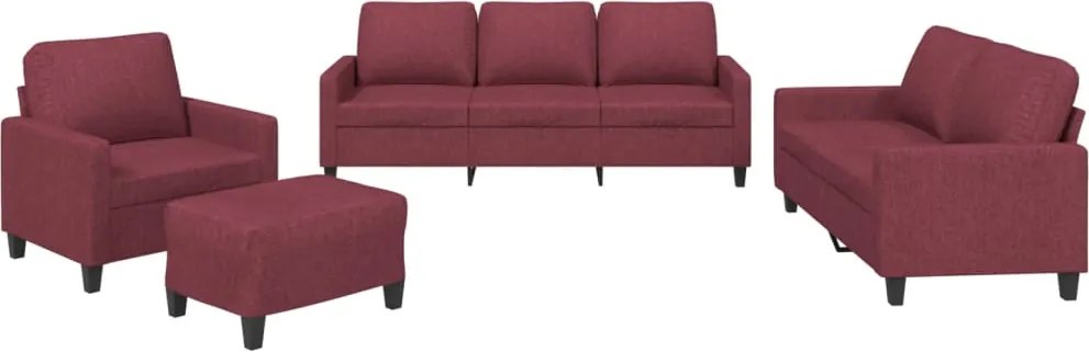 vidaXL Set canapea cu perne, 4 piese, roșu vin, material textil