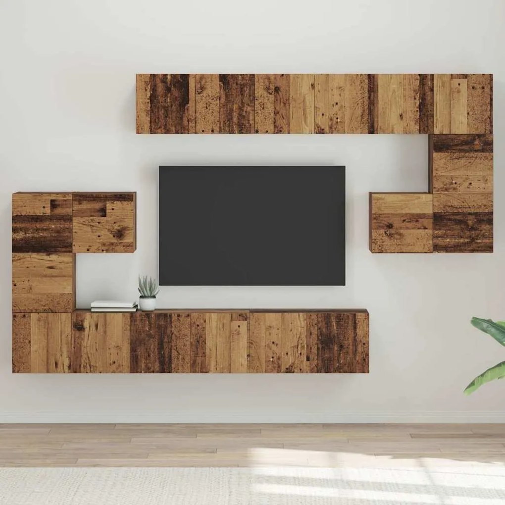 vidaXL Set comodă TV 10 pcs Lemn vechi 60 x 30 x 30 cm Lemn compozit