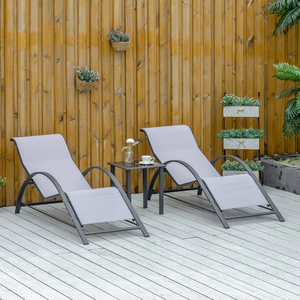 Outsunny Set 2 Sezlonguri de Gradina si 1 Masuta cu Raft din Sticla Negru | Aosom Romania