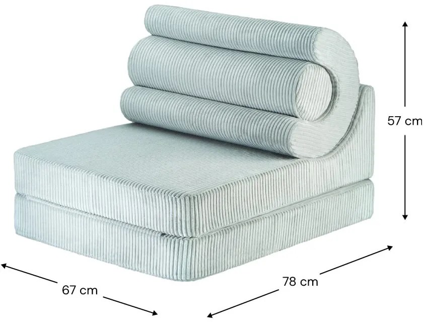 Fotoliu pentru copii verde mentă cu tapițerie din catifea reiată Flipster – Wigiwama