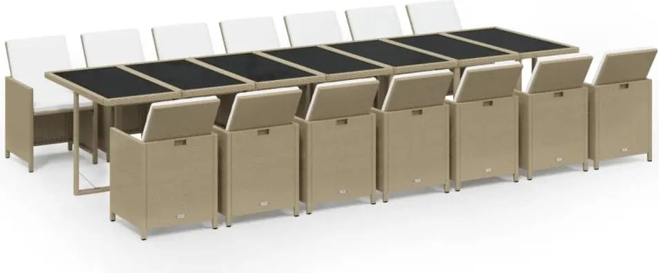 vidaXL Set mobilier de exterior cu perne, 15 piese, bej, poliratan