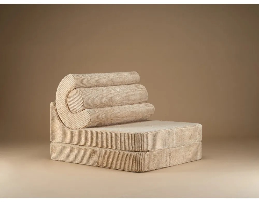 Fotoliu pentru copii maro deschis cu tapițerie din catifea reiată Flipster – Wigiwama