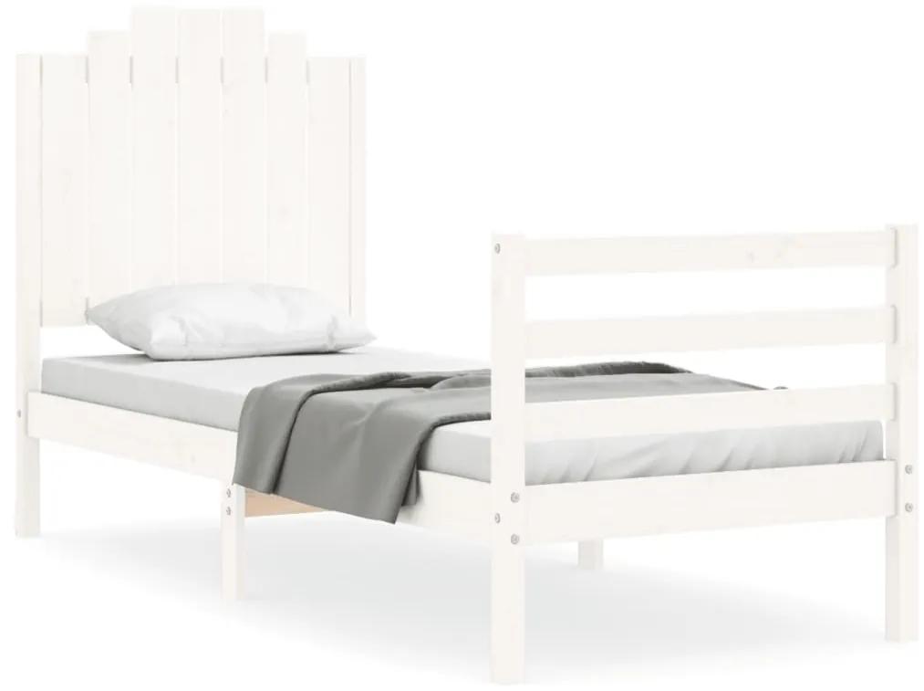 3194142 vidaXL Cadru de pat cu tăblie single mic, alb, lemn masiv