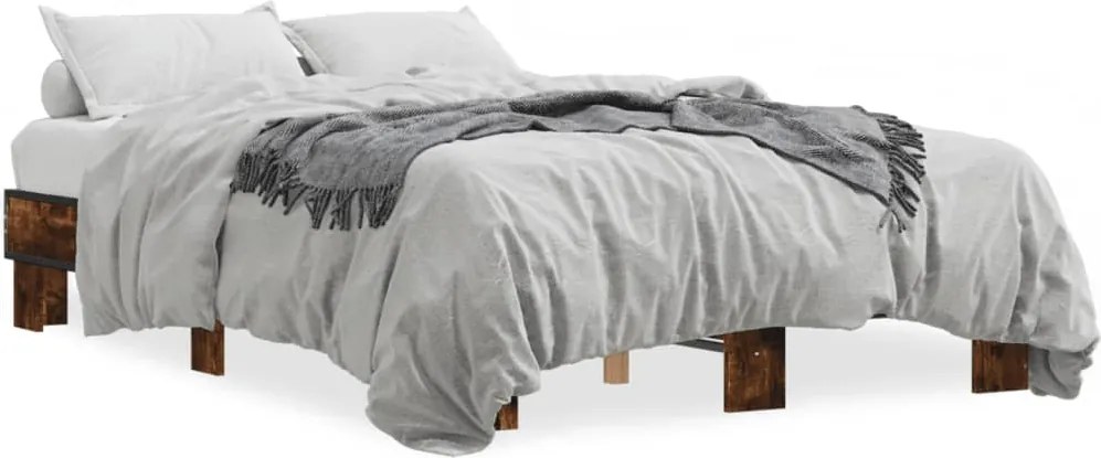vidaXL Cadru de pat, stejar fumuriu 140x200 cm lemn prelucrat și metal