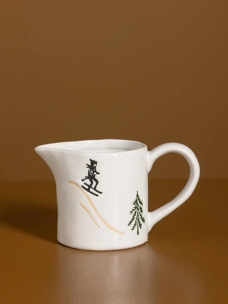 Letieră din ceramică albă cu motive de iarnă pictate manual, 7 × 11,5 × 6,5 cm, „Slalom"