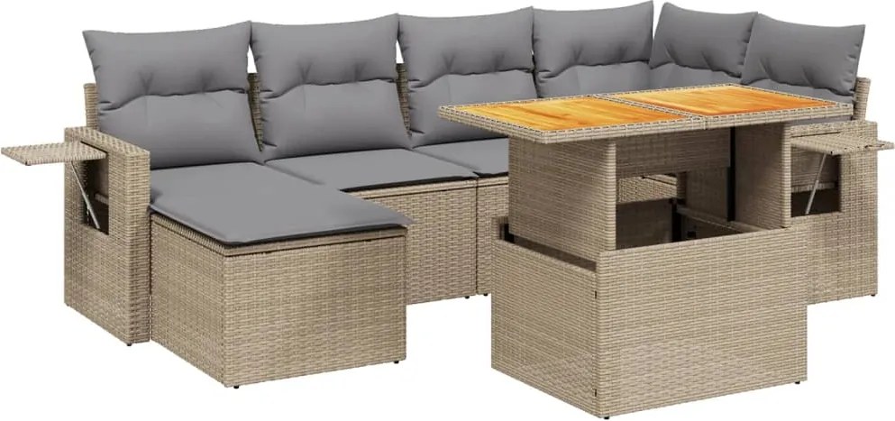 vidaXL Set canapele de grădină, 7 piese, cu perne, bej, poliratan