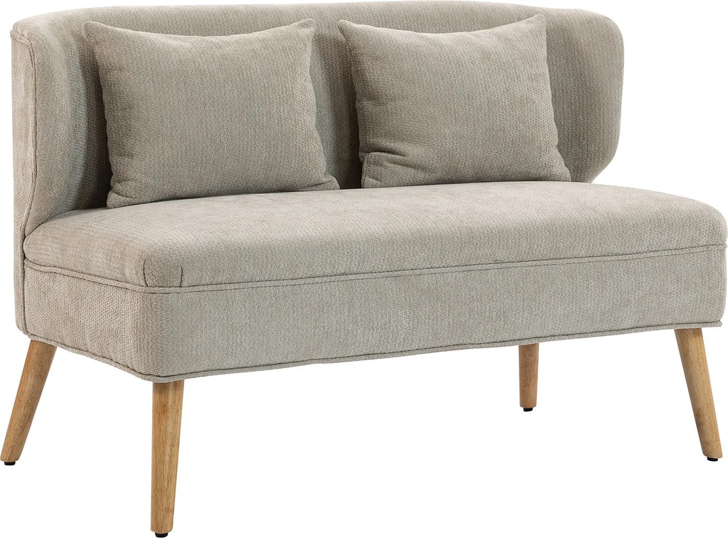 HOMCOM Canapea 2 locuri, canapea mică din chenille cu spătar tip aripă, șezut gros, picioare din lemn de cauciuc, bej | Aosom Romania