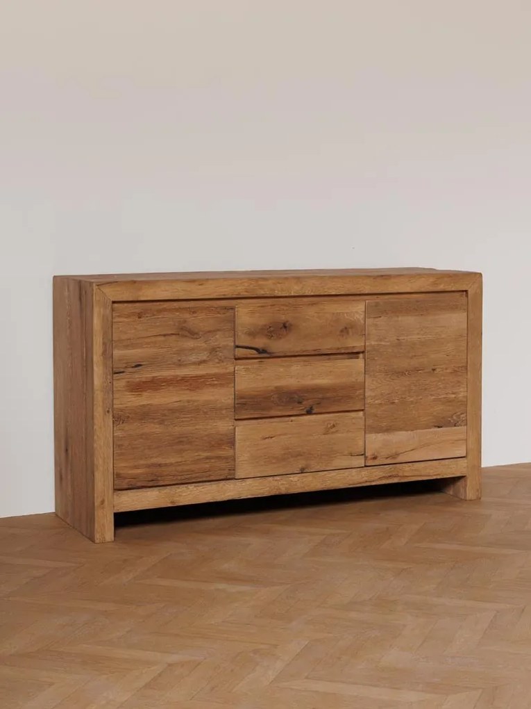 Comoda natur, din lemn de stejar, cu 3 sertare si 2 usi, aspect rustic, Newhill
