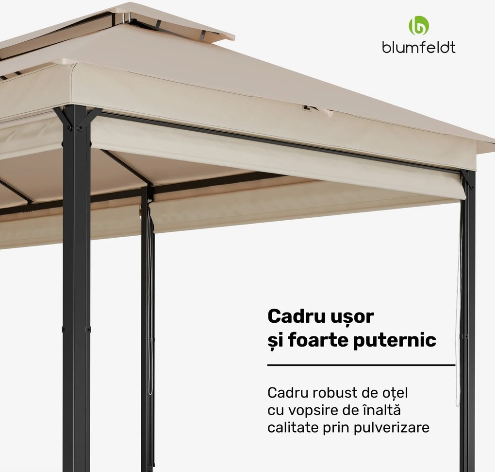 Blumfeldt Grandezza Cortina foișor de grădină 3x4 m, rezistent la intemperii, acoperit cu pulbere, jaluzele laterale