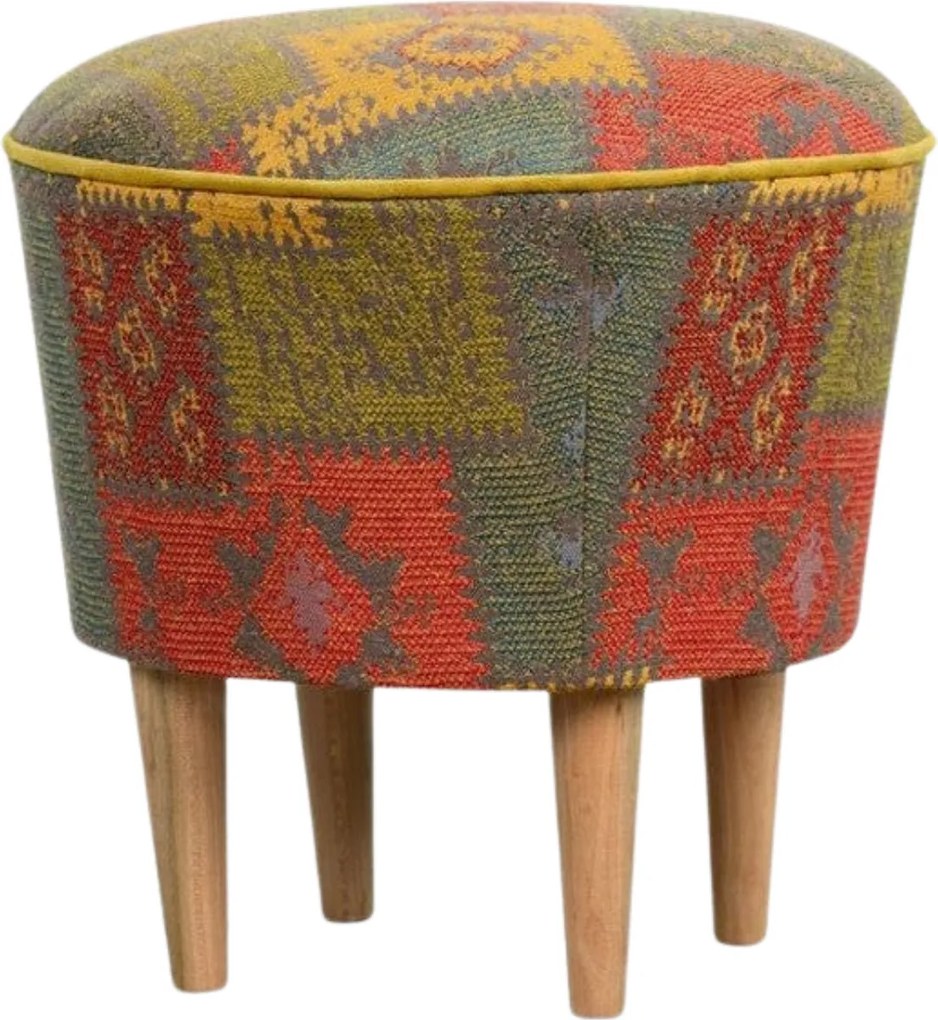 Taburet RUG V2, multicolor/stejar, material textil/lemn, 42x42x42 cm