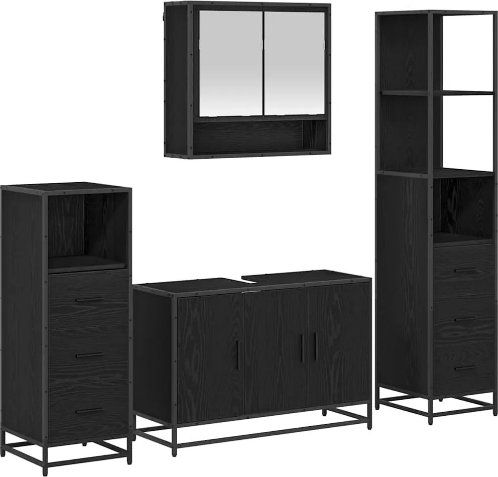 vidaXL Set de mobilier pentru baie 4 pcs Stejar Negru Lemn compozit
