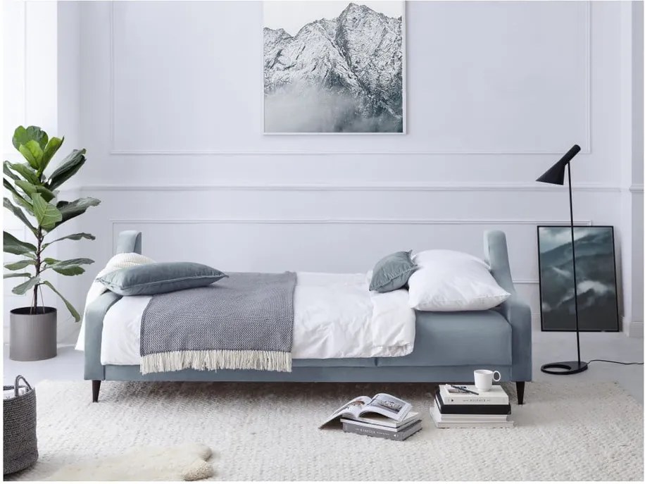 Canapea extensibilă cu 3 locuri și spațiu de depozitare Mazzini Sofas Freesia, albastru deschis, 215 cm