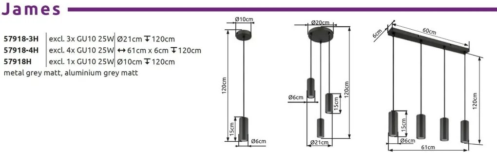 Lustra suspendata stil minimalist JAMES 4L gri