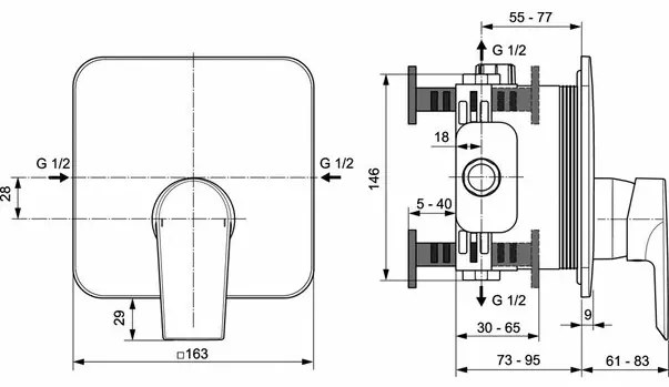 Baterie dus Ideal Standard Tesi incastrata