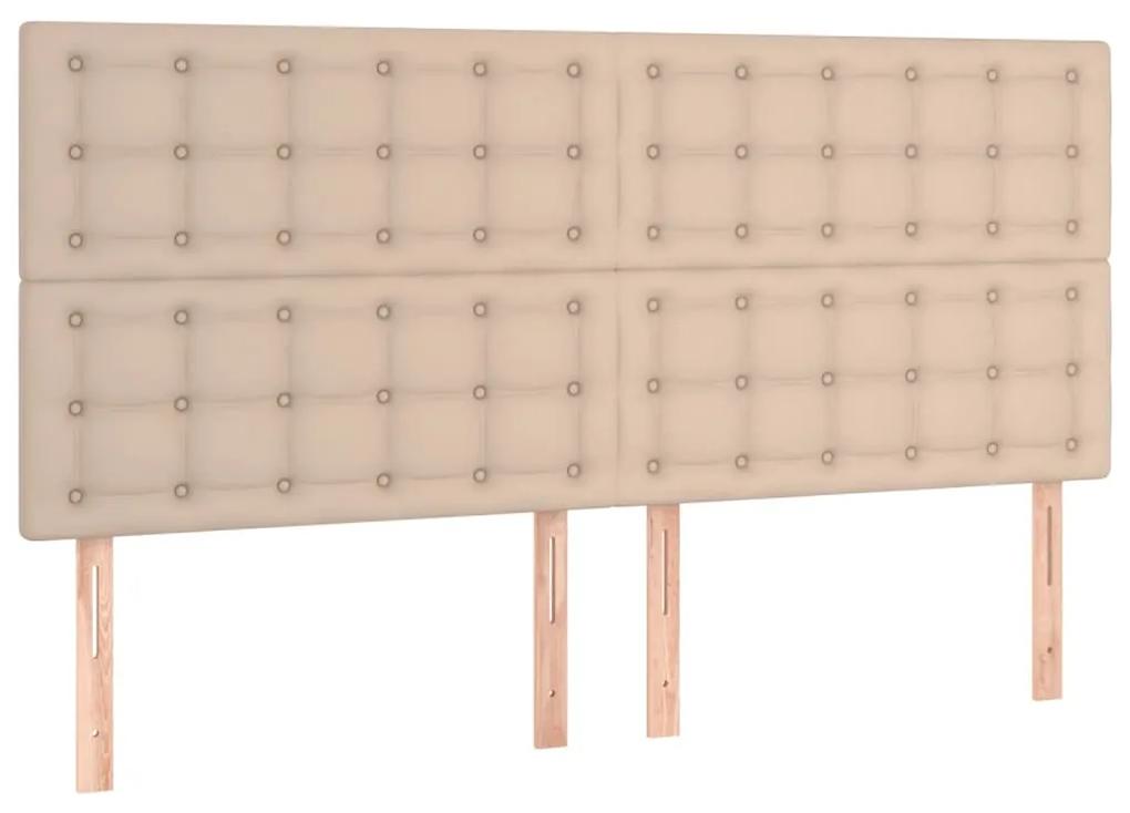 Cadru de pat cu tablie, cappuccino, 160x200 cm, piele ecologica Cappuccino, 160 x 200 cm, Nasturi de tapiterie