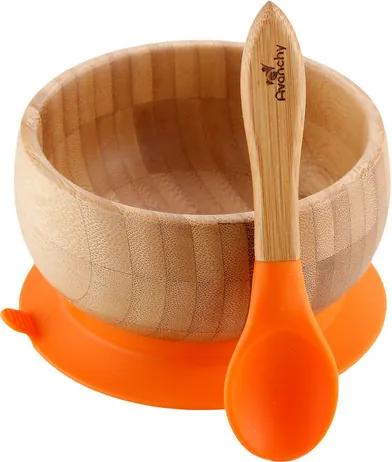 Bol din bambus pentru copii cu suport ventuză și linguriță | portocaliu - Avanchy