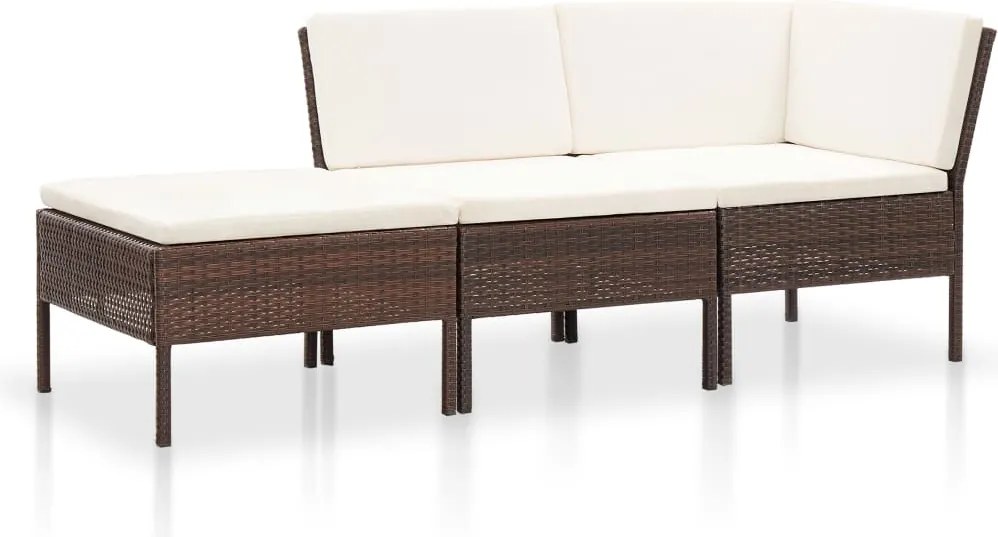vidaXL Set mobilier de grădină cu perne, 3 piese, maro, poliratan