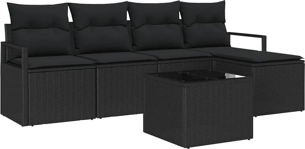 vidaXL Set de canapea cu pernă cu depozitare 6 pcs Negru poliratan